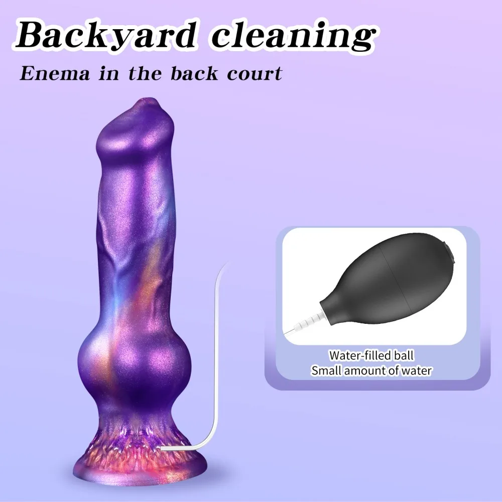 Realistic Dog Dildo – Squirting Anal Plug with Suction Cup & Enema Ball – Waterproof Silicone Adult Toy - Image 2